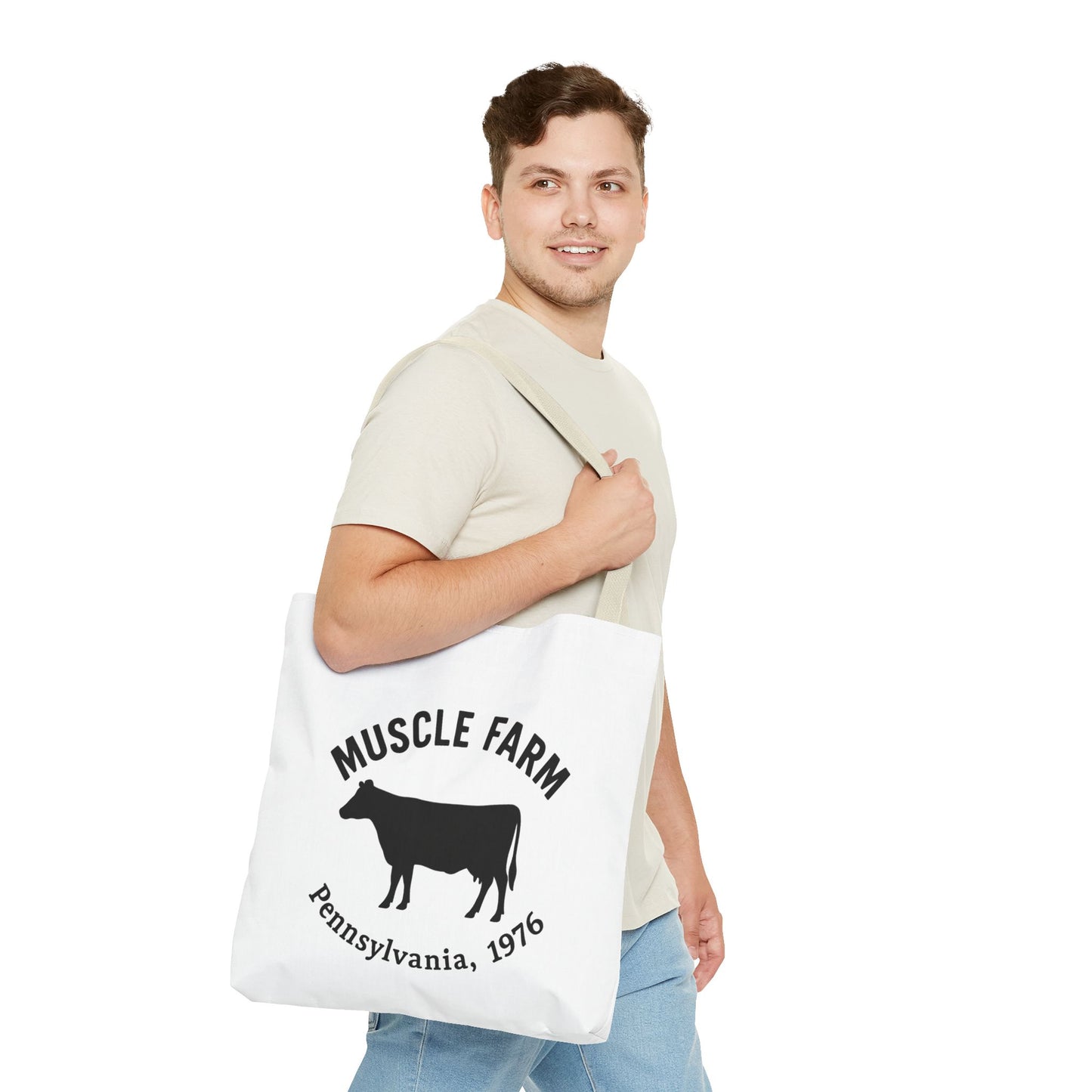 Muscle Farm Tote Bag, Cow Print Shopping Bag, Farmhouse Style Tote, Casual Eco-Friendly Bag, Gift for Farm Lovers