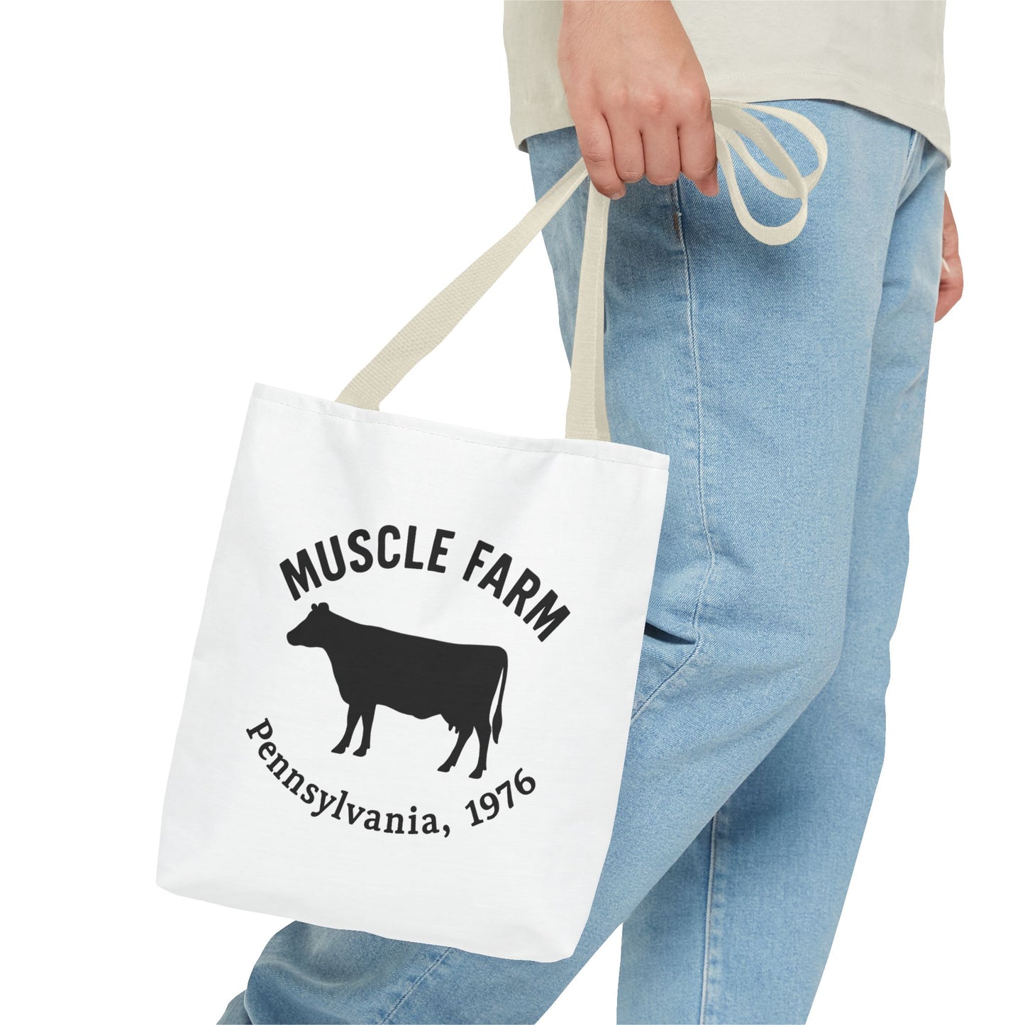 Muscle Farm Tote Bag, Cow Print Shopping Bag, Farmhouse Style Tote, Casual Eco-Friendly Bag, Gift for Farm Lovers
