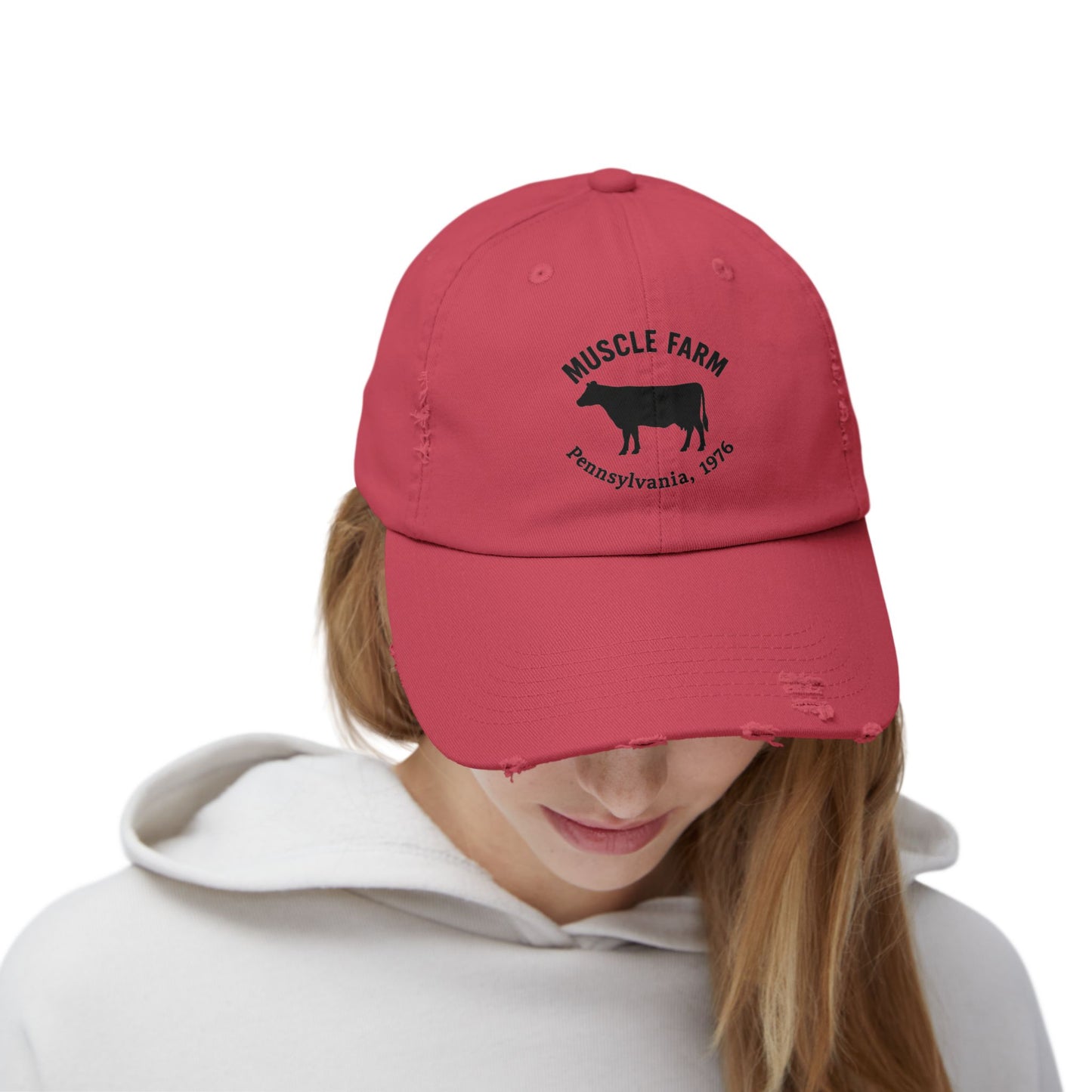Retro Farm Cap, Unisex Distressed Hat, Vintage Cow Farmwear, Casual Summer Accessory, Gift for Agriculture Lovers