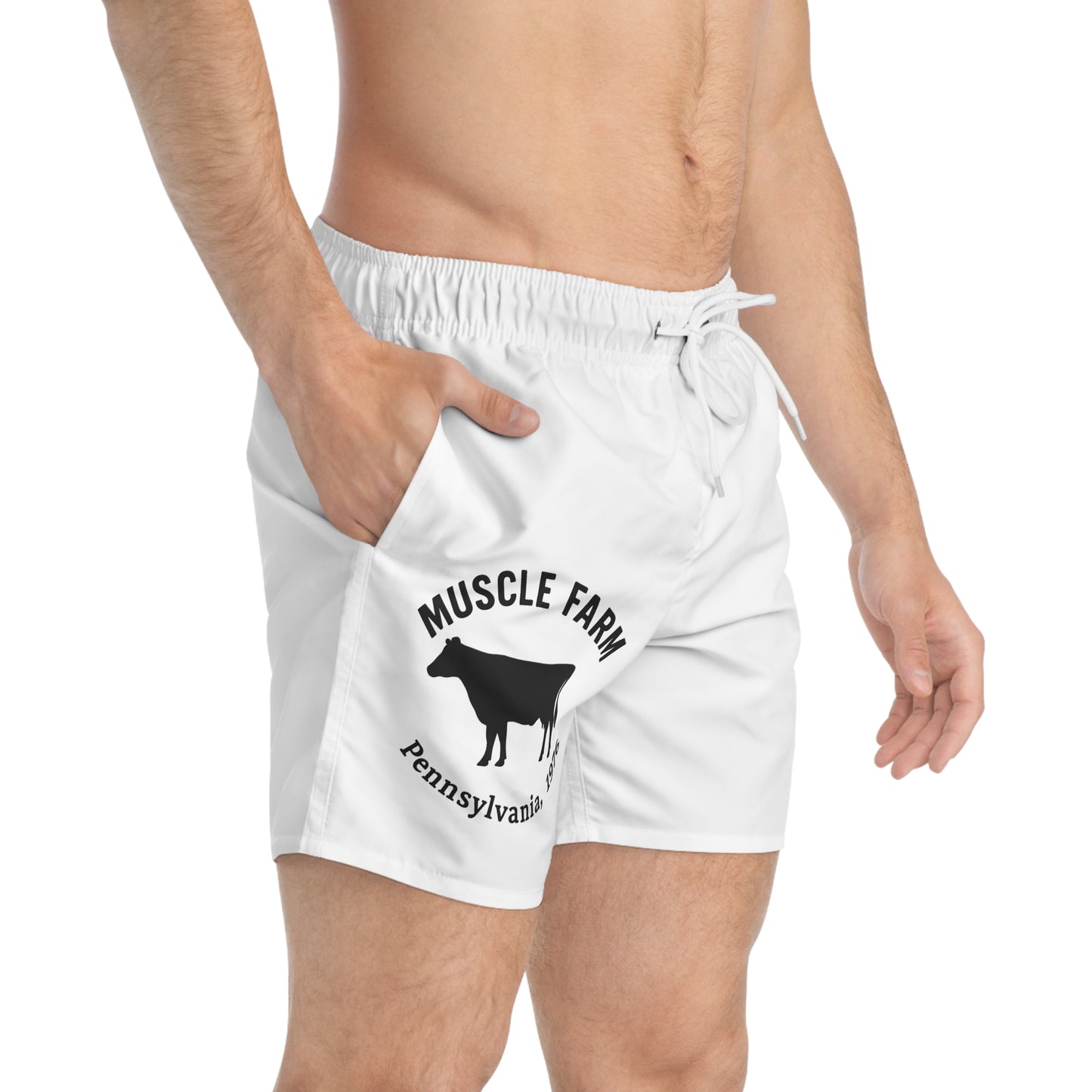 Muscle Farm Swim Trunks, Fun Beach Shorts, Summer Pool Wear, Vacation Swimwear, Men's Athletic Shorts