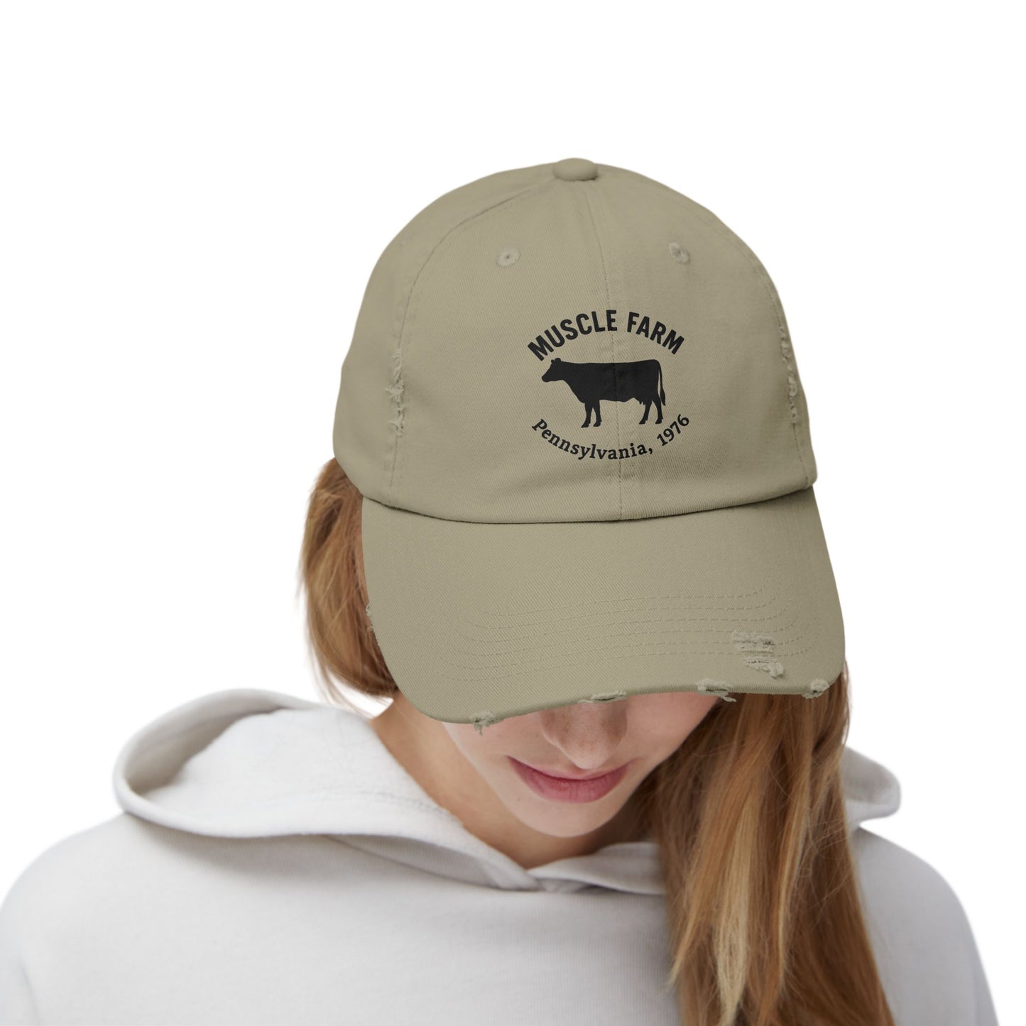 Retro Farm Cap, Unisex Distressed Hat, Vintage Cow Farmwear, Casual Summer Accessory, Gift for Agriculture Lovers