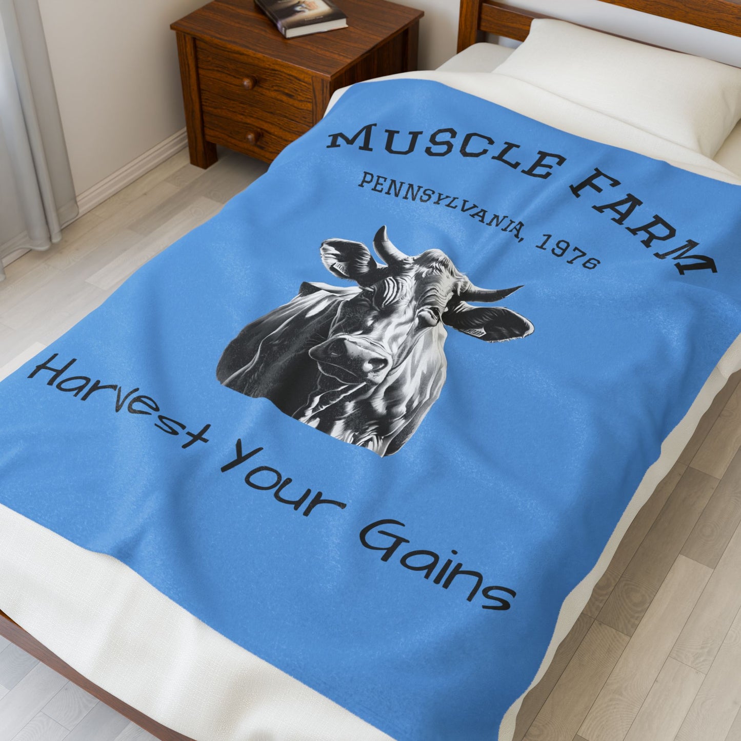 Muscle Farm Velveteen Plush Blanket, Cozy Farmhouse Decor, Gift for Fitness Lovers, Unique Couch Throw, Farm-Themed Home Accent