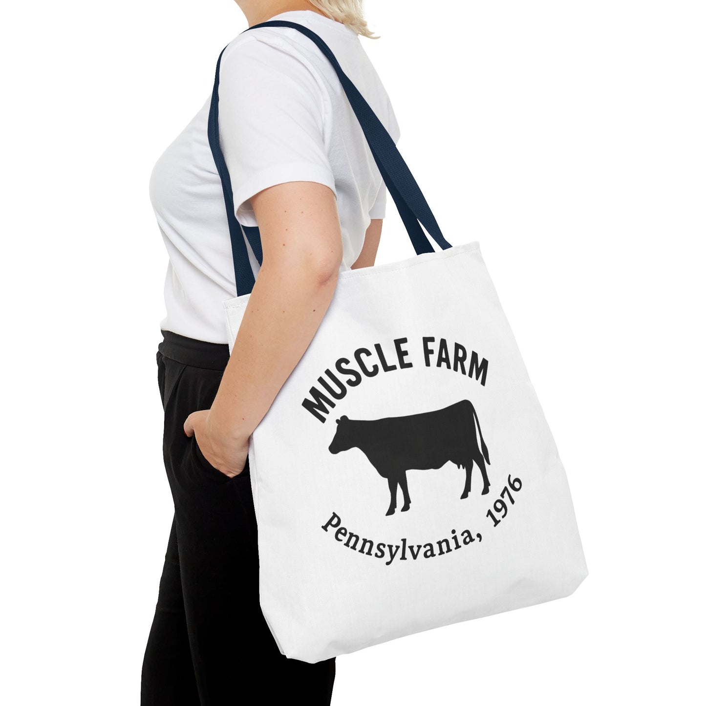 Muscle Farm Tote Bag, Cow Print Shopping Bag, Farmhouse Style Tote, Casual Eco-Friendly Bag, Gift for Farm Lovers