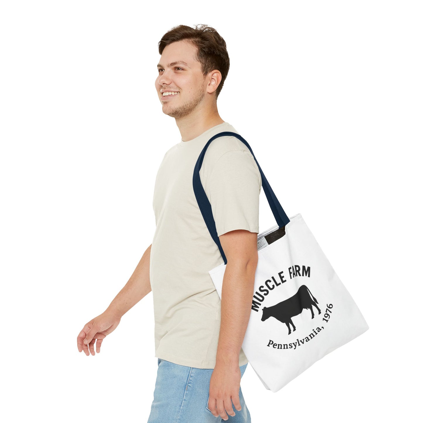Muscle Farm Tote Bag, Cow Print Shopping Bag, Farmhouse Style Tote, Casual Eco-Friendly Bag, Gift for Farm Lovers