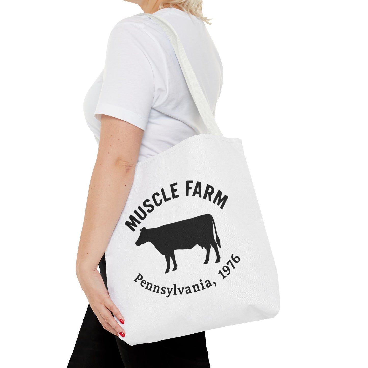 Muscle Farm Tote Bag, Cow Print Shopping Bag, Farmhouse Style Tote, Casual Eco-Friendly Bag, Gift for Farm Lovers