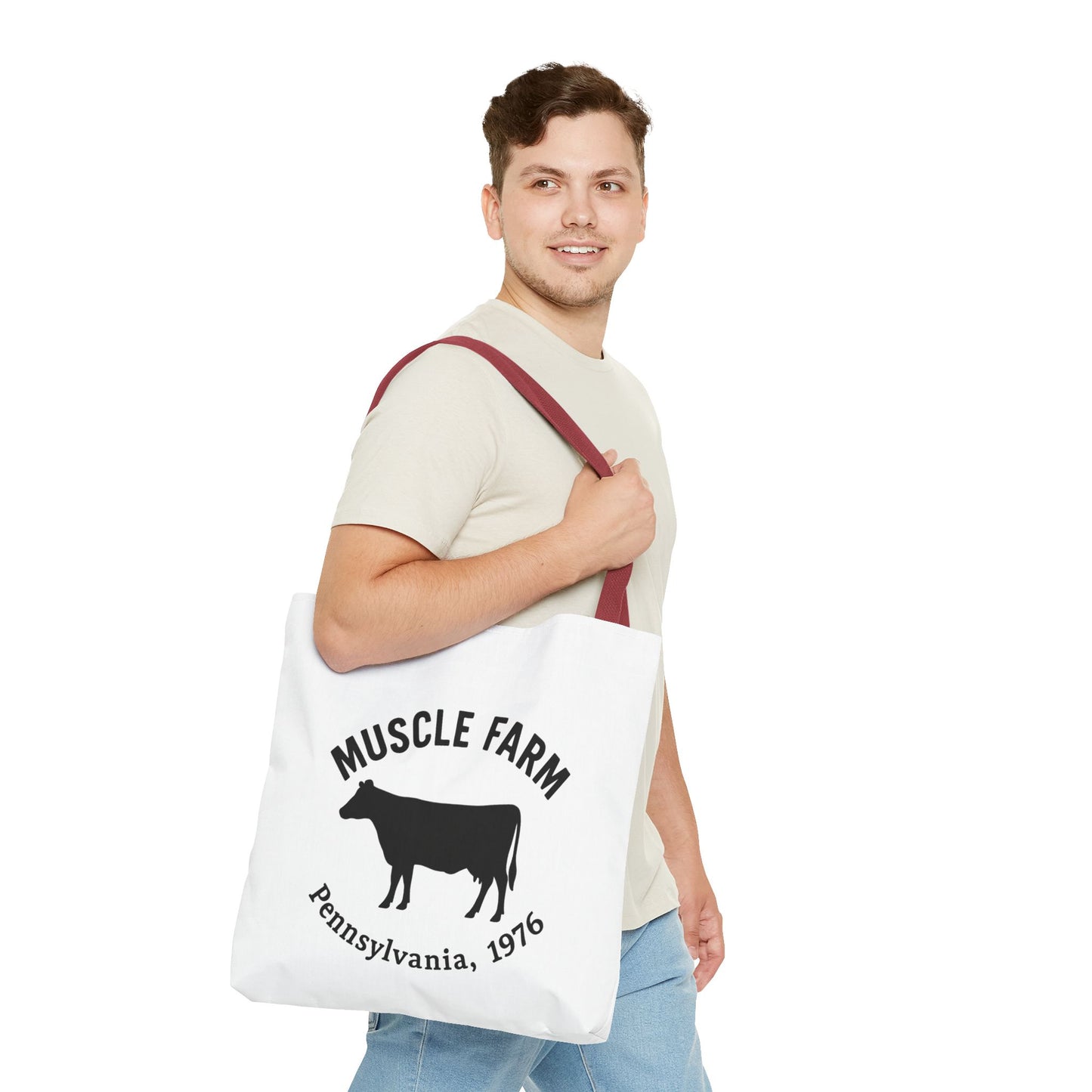 Muscle Farm Tote Bag, Cow Print Shopping Bag, Farmhouse Style Tote, Casual Eco-Friendly Bag, Gift for Farm Lovers