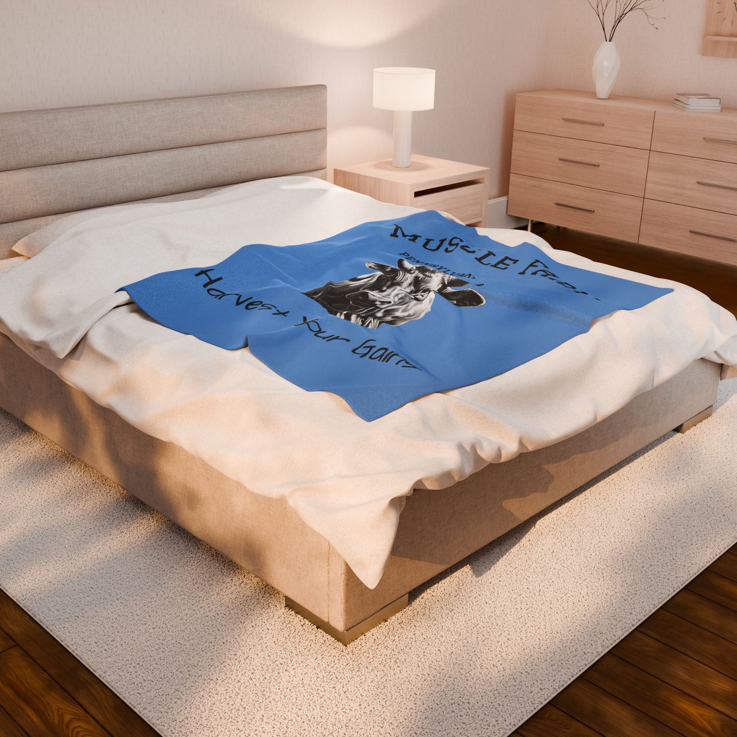 Muscle Farm Velveteen Plush Blanket, Cozy Farmhouse Decor, Gift for Fitness Lovers, Unique Couch Throw, Farm-Themed Home Accent