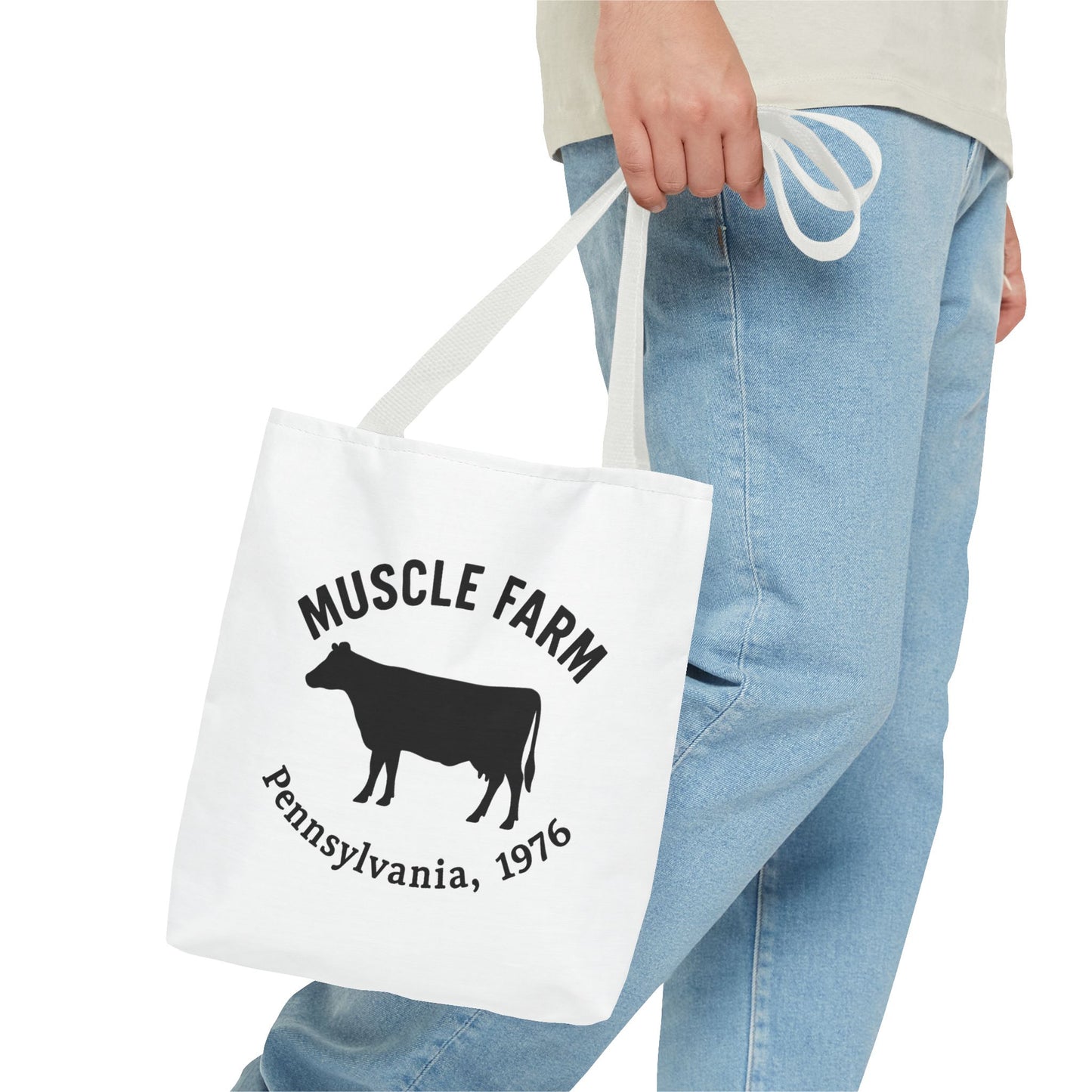 Muscle Farm Tote Bag, Cow Print Shopping Bag, Farmhouse Style Tote, Casual Eco-Friendly Bag, Gift for Farm Lovers