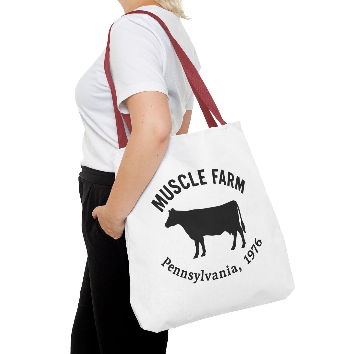 Muscle Farm Tote Bag, Cow Print Shopping Bag, Farmhouse Style Tote, Casual Eco-Friendly Bag, Gift for Farm Lovers