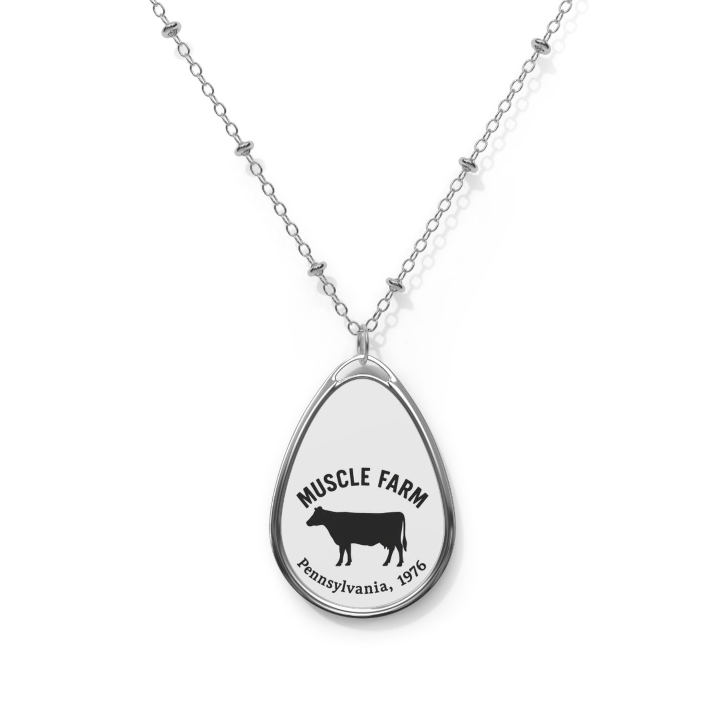 Muscle Farm Oval Necklace, Unique Farm Jewelry, Gift for Farmers, Rustic Charm, Personalized Farm Accessory