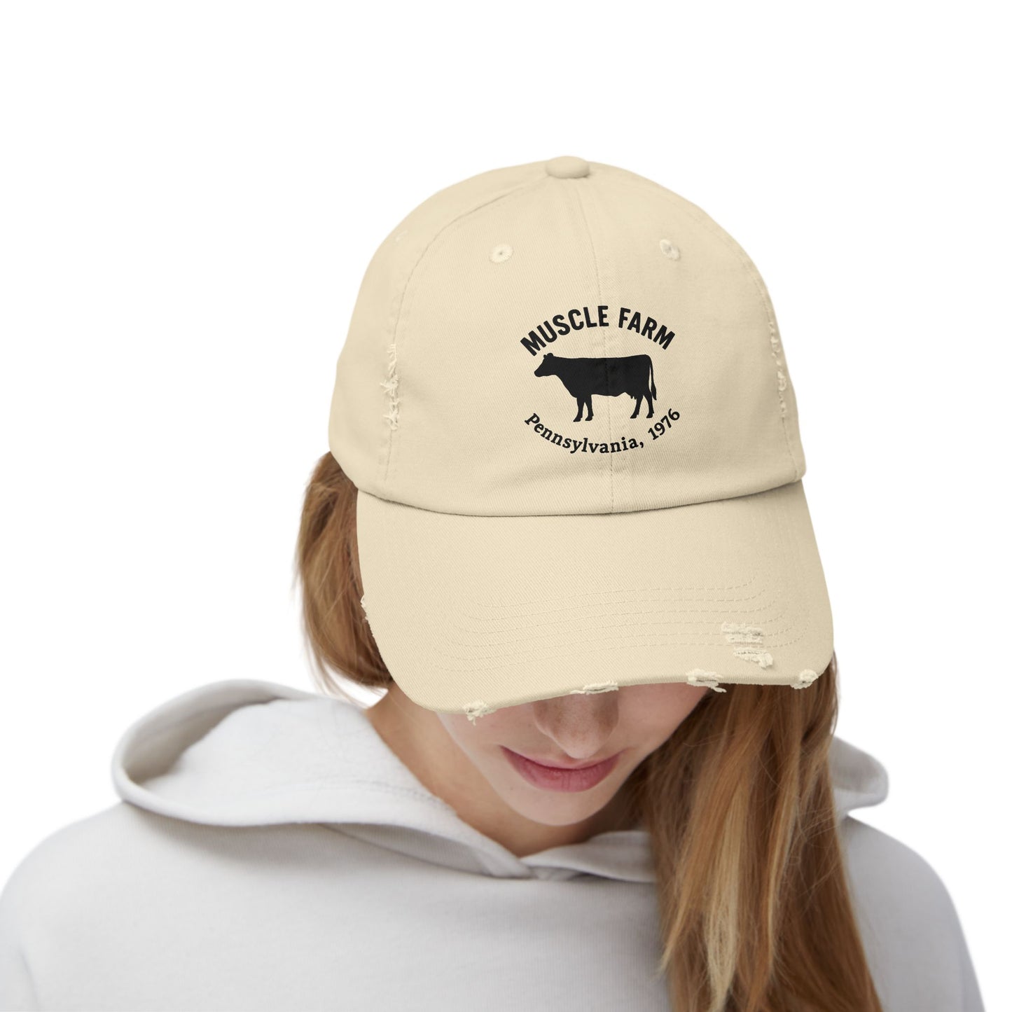 Retro Farm Cap, Unisex Distressed Hat, Vintage Cow Farmwear, Casual Summer Accessory, Gift for Agriculture Lovers