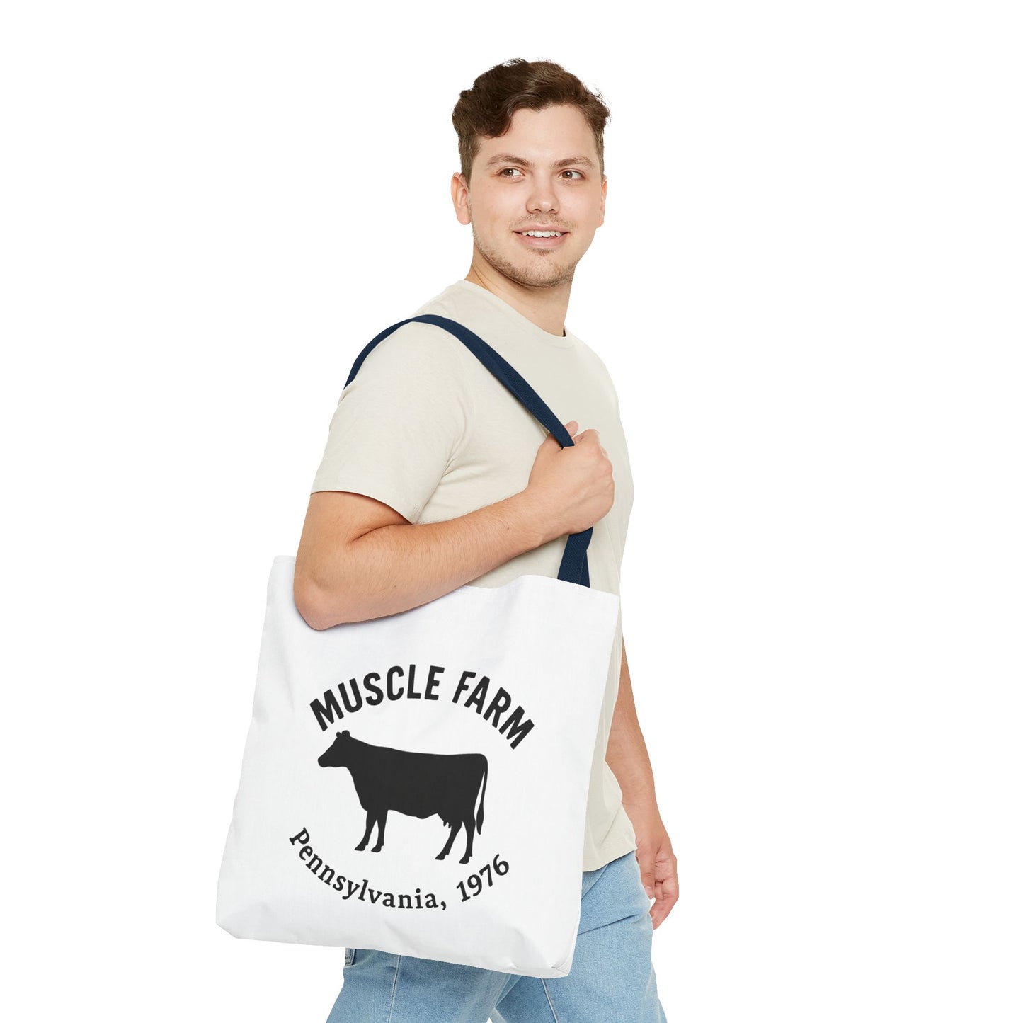 Muscle Farm Tote Bag, Cow Print Shopping Bag, Farmhouse Style Tote, Casual Eco-Friendly Bag, Gift for Farm Lovers
