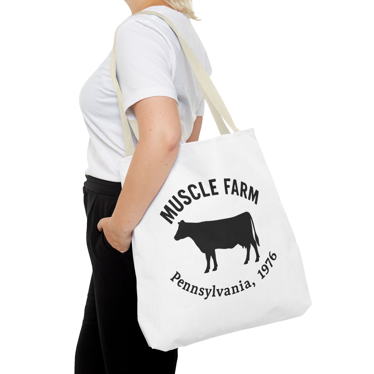 Muscle Farm Tote Bag, Cow Print Shopping Bag, Farmhouse Style Tote, Casual Eco-Friendly Bag, Gift for Farm Lovers