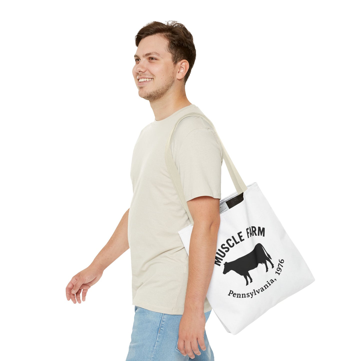 Muscle Farm Tote Bag, Cow Print Shopping Bag, Farmhouse Style Tote, Casual Eco-Friendly Bag, Gift for Farm Lovers