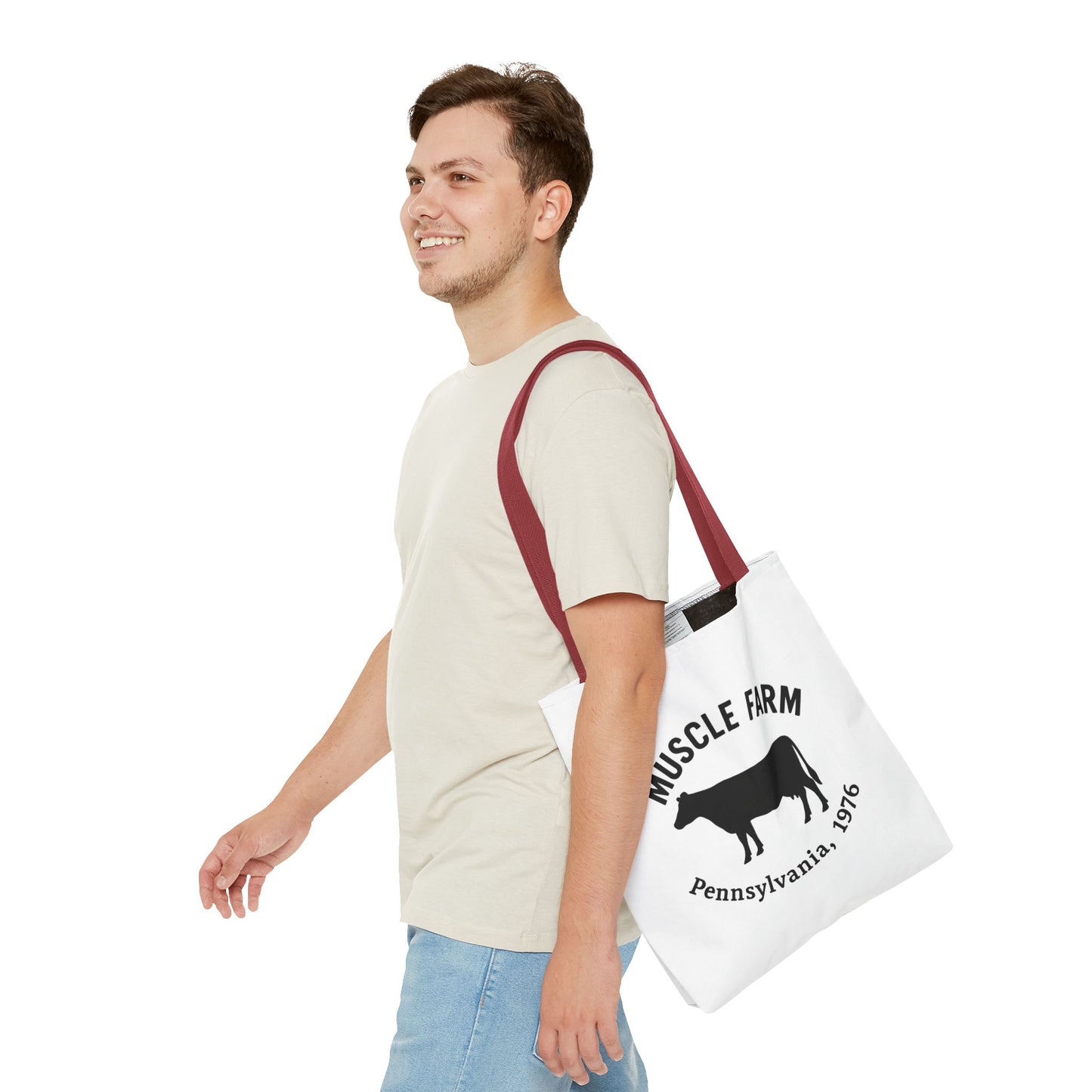 Muscle Farm Tote Bag, Cow Print Shopping Bag, Farmhouse Style Tote, Casual Eco-Friendly Bag, Gift for Farm Lovers