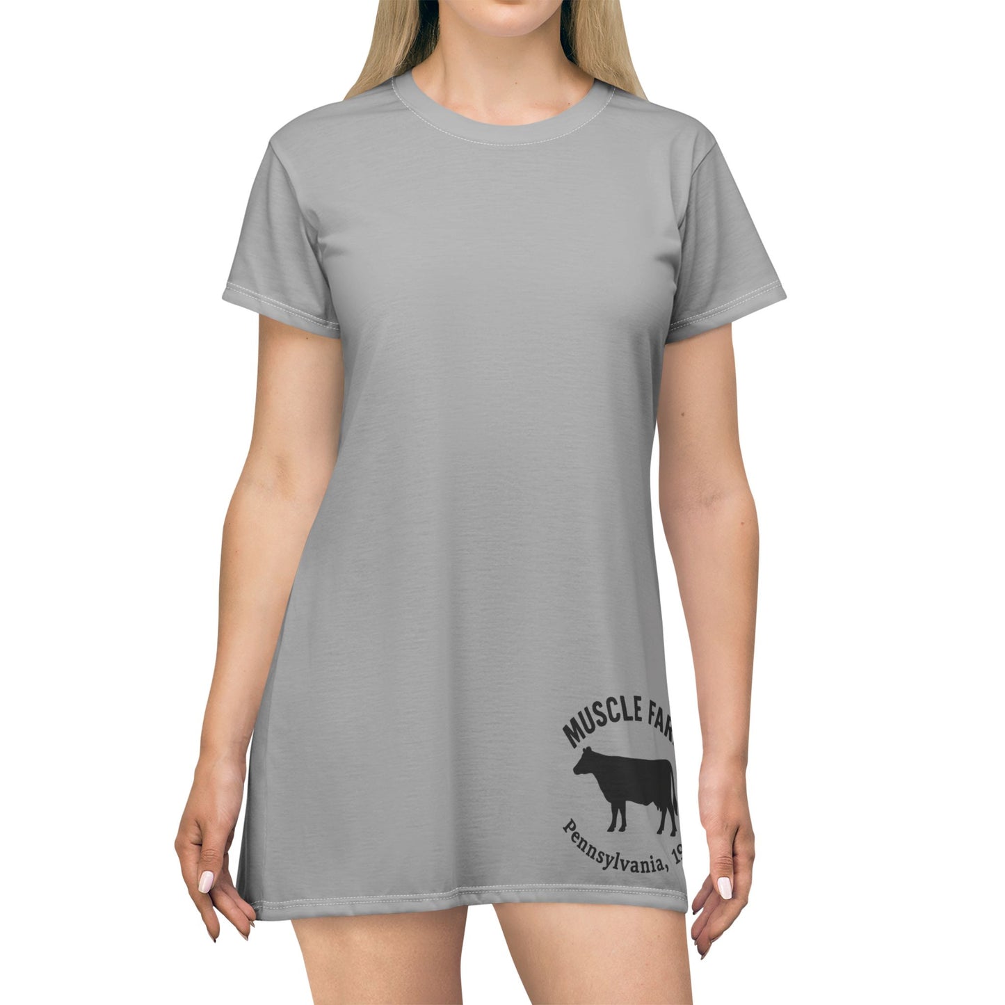Farm-Themed Casual T-Shirt Dress, Cute Summer Outfit, Gift for Her, Cow Print Dress, Everyday Wear, Cozy Farm Life Fashion