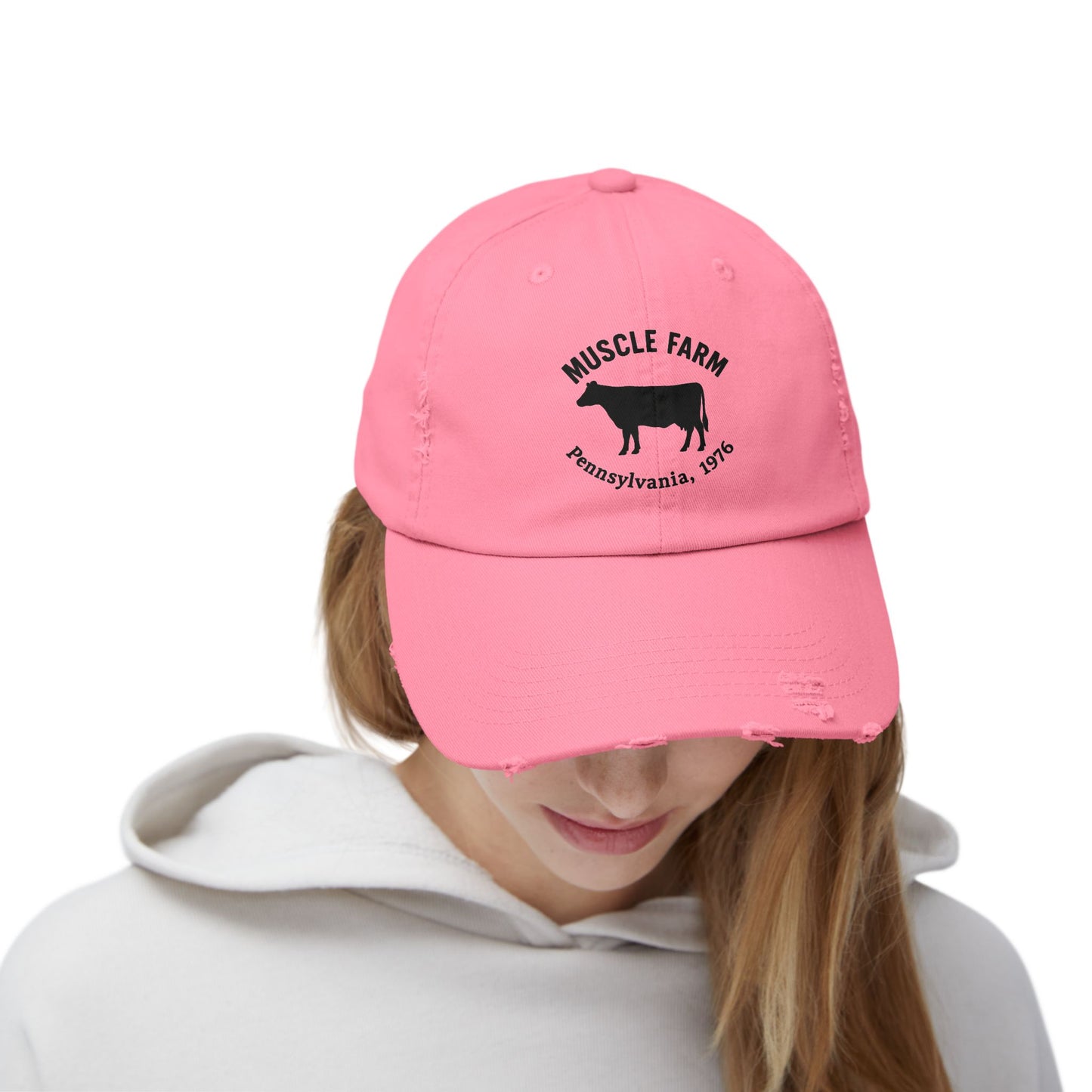 Retro Farm Cap, Unisex Distressed Hat, Vintage Cow Farmwear, Casual Summer Accessory, Gift for Agriculture Lovers