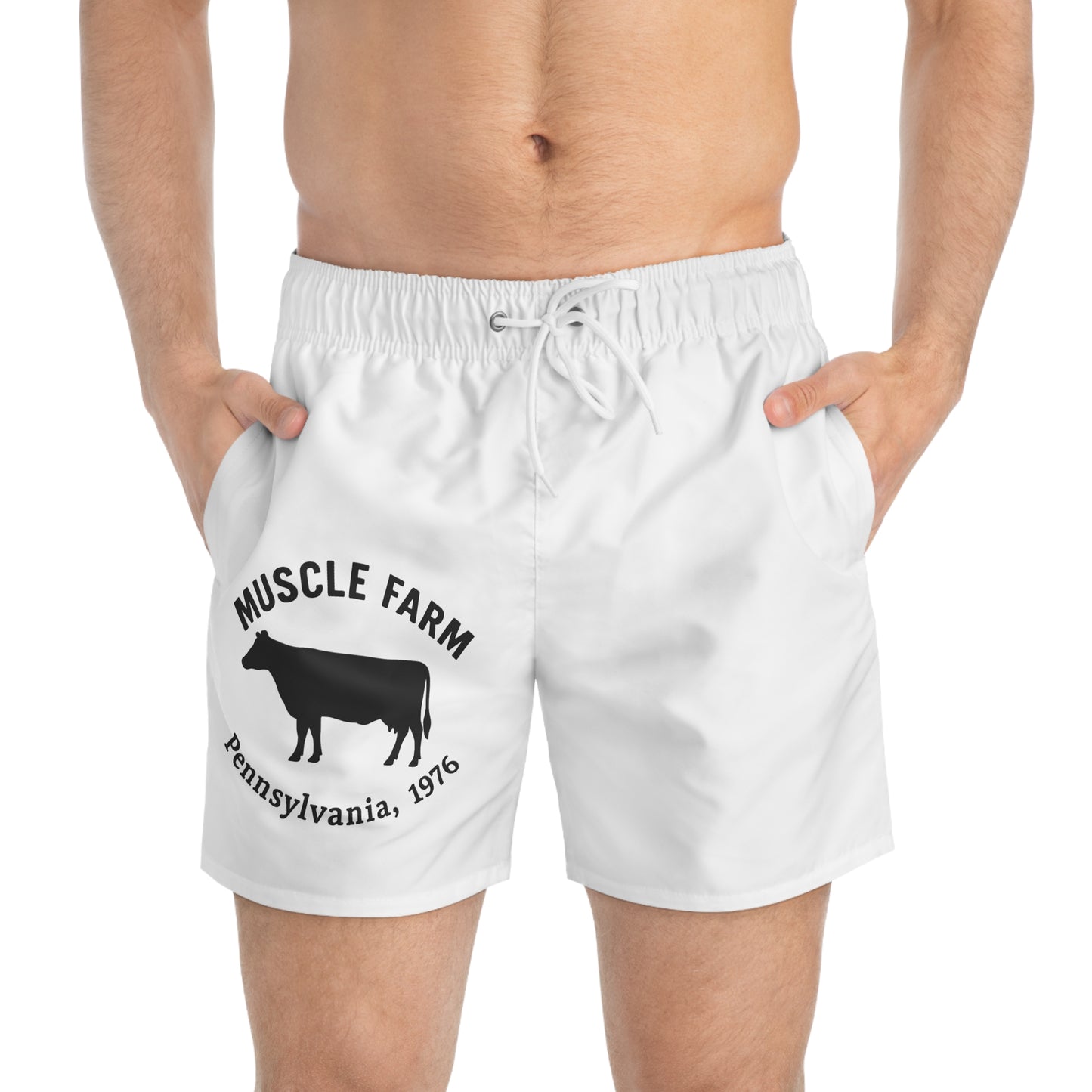 Muscle Farm Swim Trunks, Fun Beach Shorts, Summer Pool Wear, Vacation Swimwear, Men's Athletic Shorts