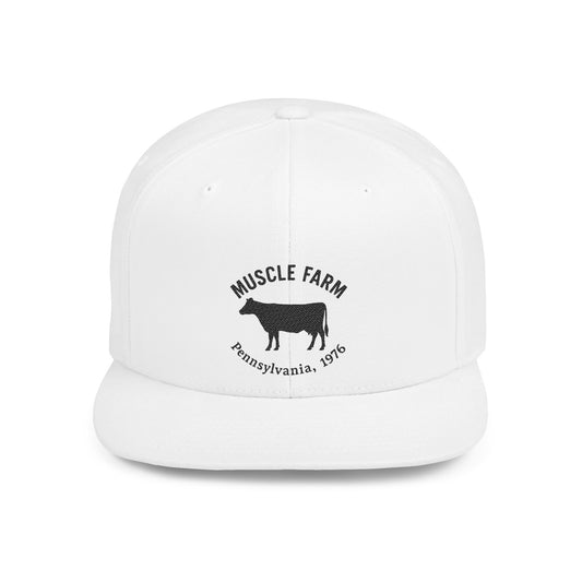 Vintage Muscle Farm Snapback Hat, Trendy Flat Bill Cap for Farm Lovers, Gift for Dad, Casual Outdoor Wear, Cool Cow Graphic Hat